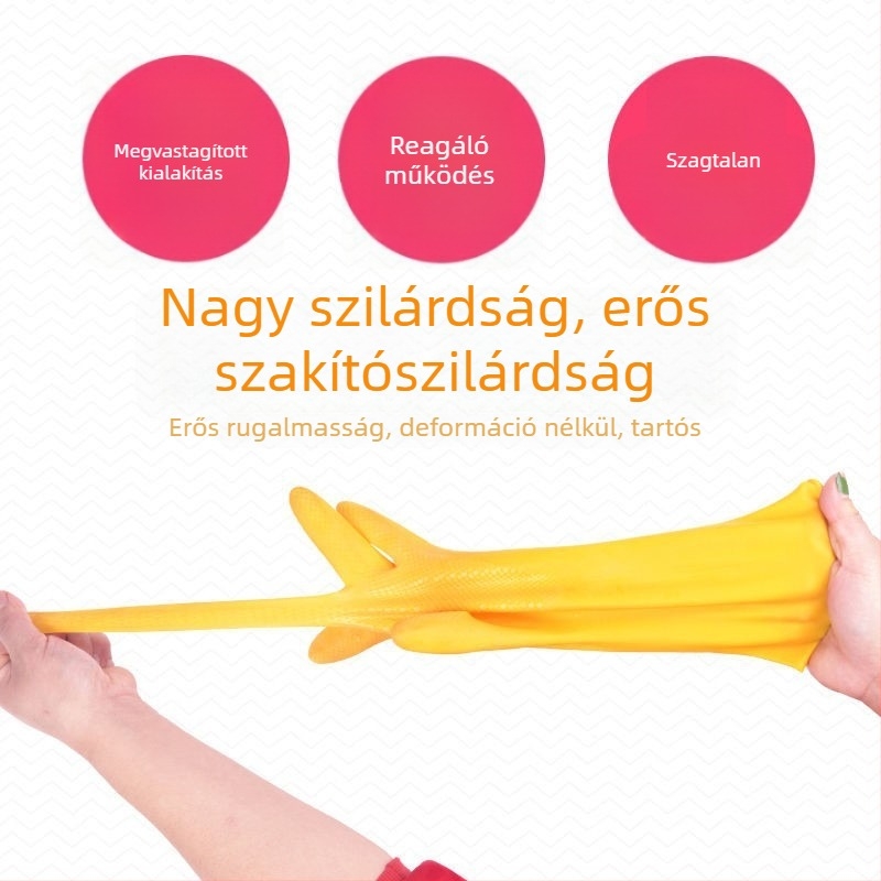 Vastagított mosogatós kesztyű akril béléses, vízálló latex külsővel, hosszú mandzsetta, háztartási kopásálló védőkesztyű nőknek