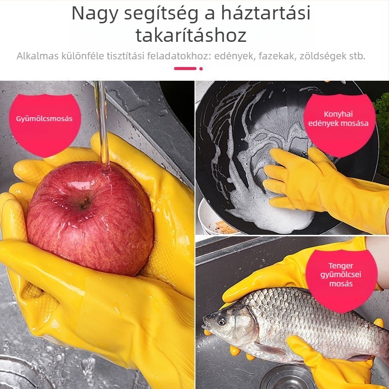 Vastagított mosogatós kesztyű akril béléses, vízálló latex külsővel, hosszú mandzsetta, háztartási kopásálló védőkesztyű nőknek