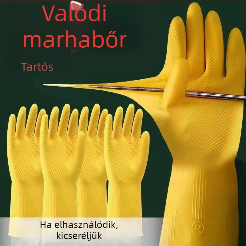 Vastagított mosogatós kesztyű akril béléses, vízálló latex külsővel, hosszú mandzsetta, háztartási kopásálló védőkesztyű nőknek