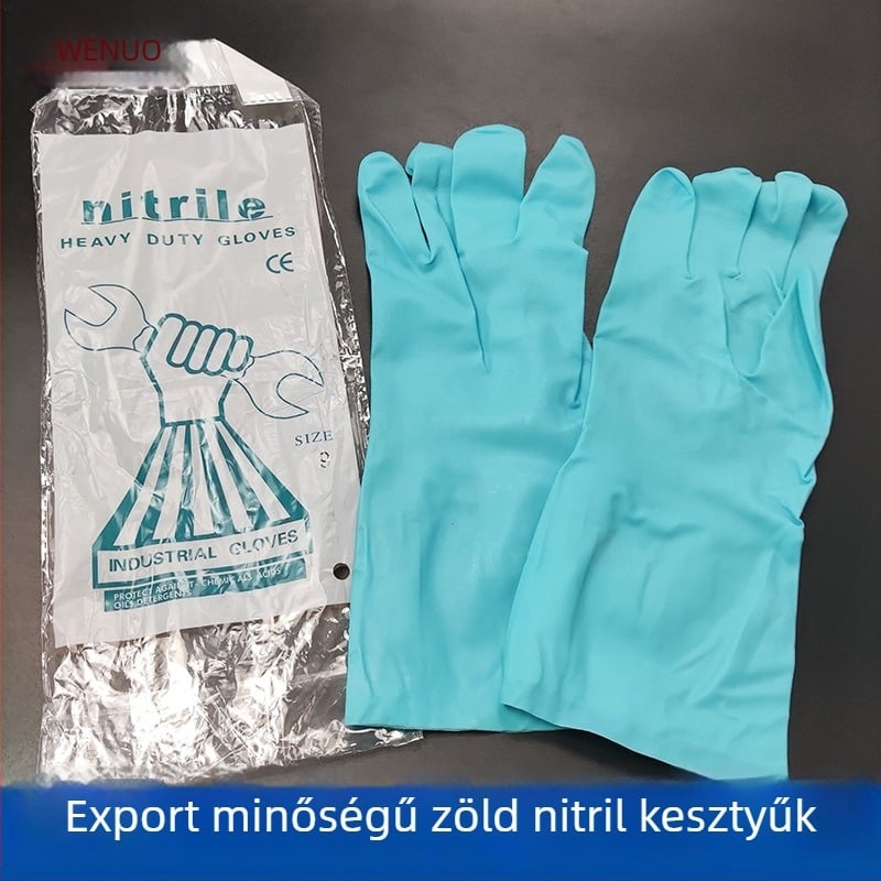 CE-s nitril ipari kesztyűk, korrózióállóak, víz- és olajállóak, matt felületűek, sav- és lúgállóak, zöldek