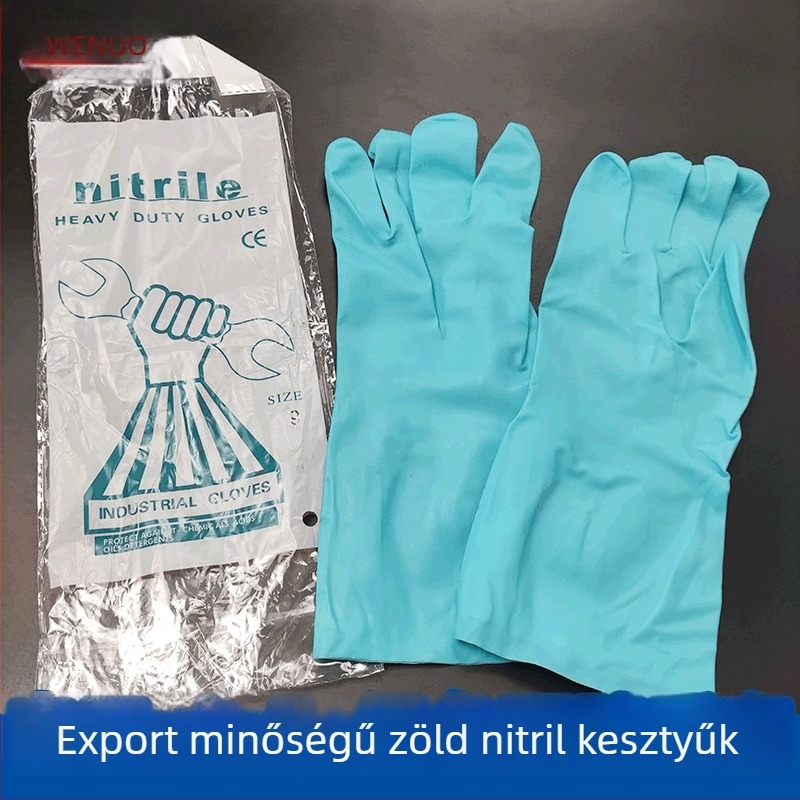CE-s nitril ipari kesztyűk, korrózióállóak, víz- és olajállóak, matt felületűek, sav- és lúgállóak, zöldek