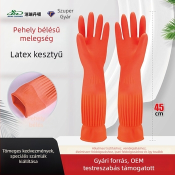 45 cm-es hosszabbított latex tisztító kesztyű fleece bélésével, vastagított, vízálló ipari védőkesztyű mindennapi tisztításra, élelmiszer-feldolgozásra és szolgáltatásokhoz