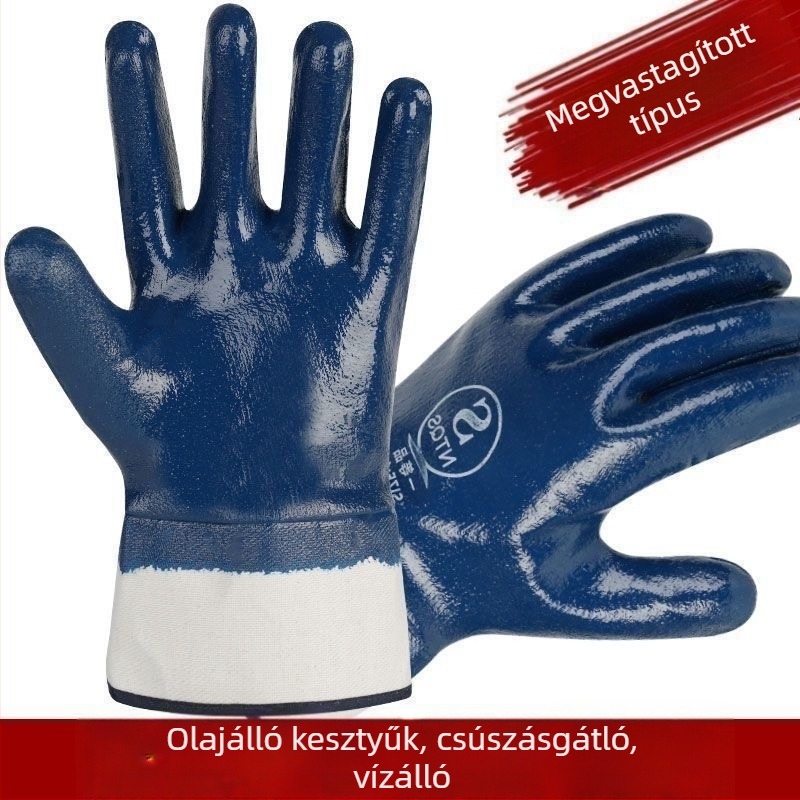 Kék nitril kesztyű olajálló, csúszásmentes, mechanikai karbantartáshoz, kémiai védelemmel
