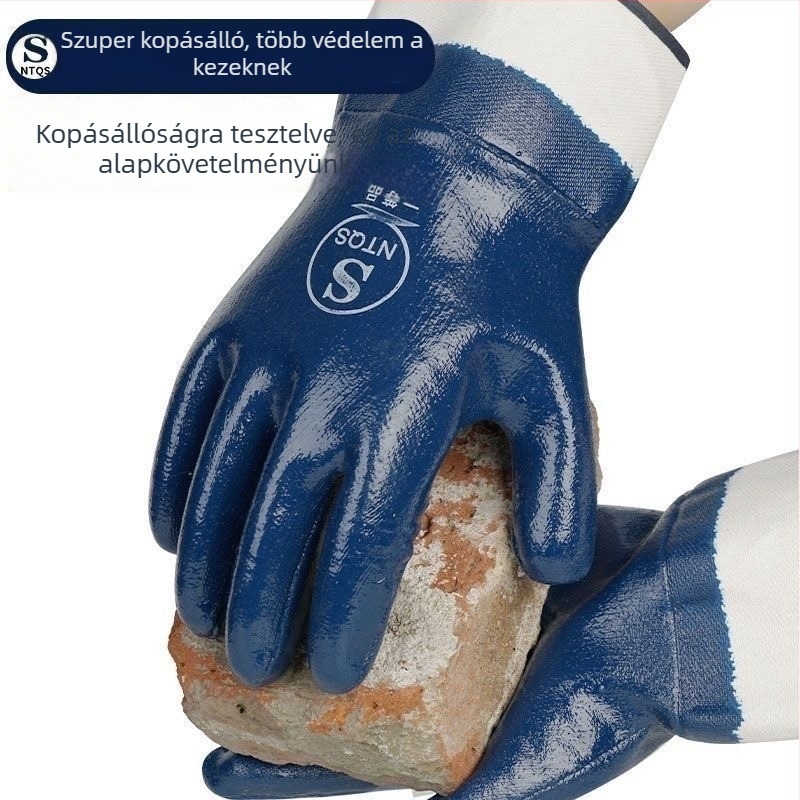 Kék nitril kesztyű olajálló, csúszásmentes, mechanikai karbantartáshoz, kémiai védelemmel