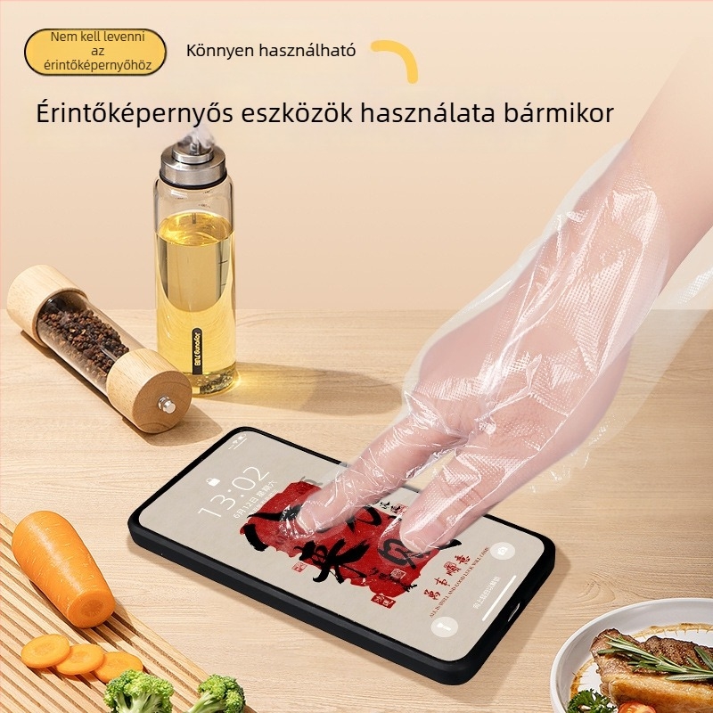 Egyszer használatos PE védő kesztyűk, vastított kivitelben, tisztításra, kozmetikai és élelmiszer-feldolgozásra, víz- és olajálló.