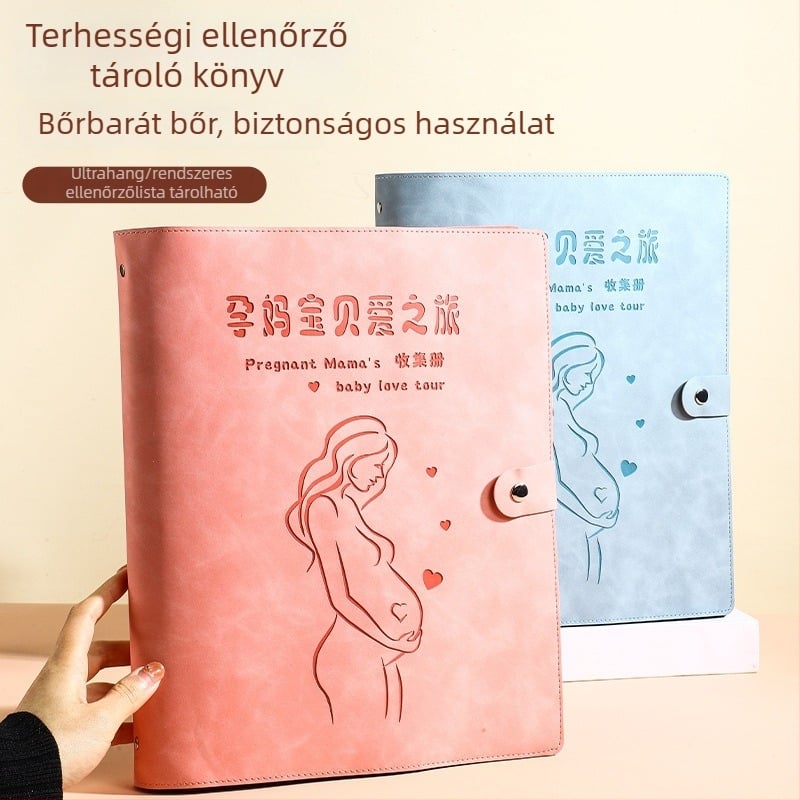 A4-es méretű bőrtok terhességi vizsgálatokhoz: ultrahangos dokumentumok és orvosi jelentések tárolására