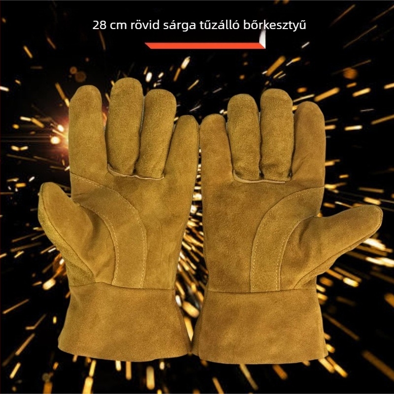 Rövid bőrhegesztő kesztyűk, marhabőr, teljes bőr, lángálló, hőszigetelt, égési védelem