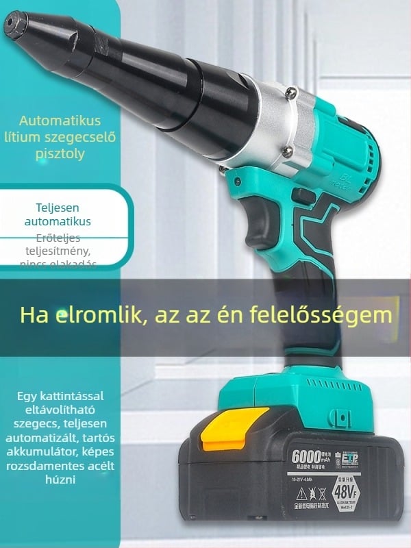 Elektronikus szegecspisztoly Li-ion akkumulátorral, teljesen automata, érintéses töltéssel
