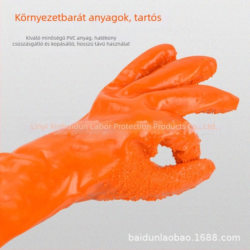 Spring Bud 868 Csúszásmentes merülő műanyag kesztyűk, olaj- és sav-bázis ellenállóak, PVC részecskékkel bélelt pamut bélés, halászathoz és vízi munkákhoz