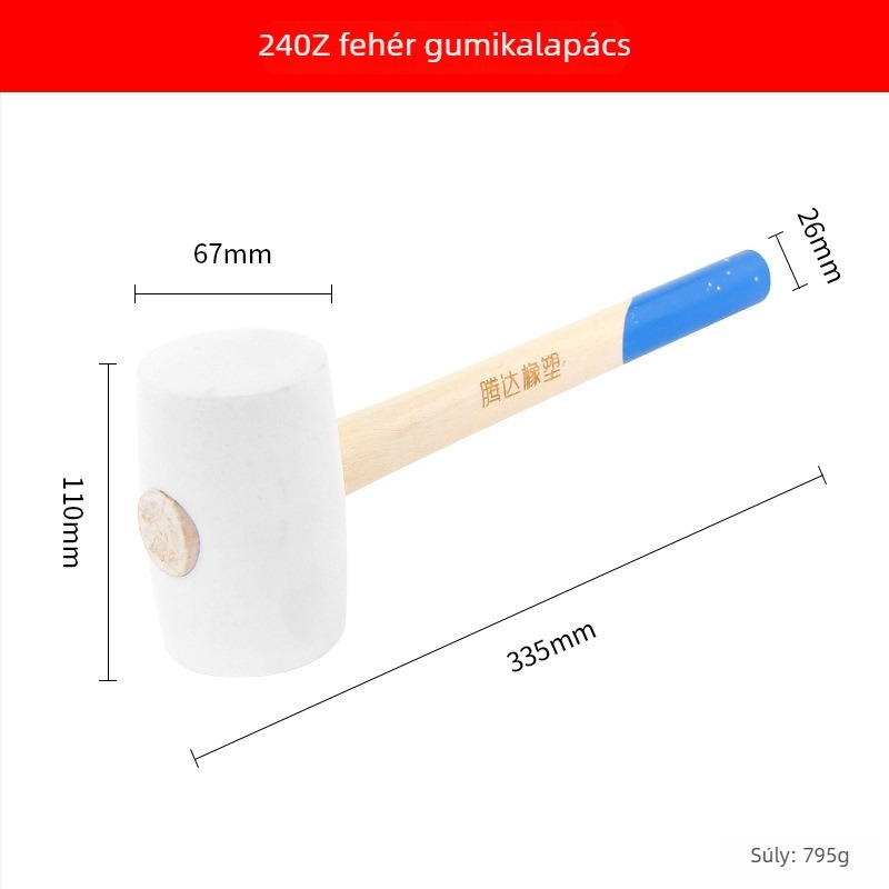 Gumi kalapács fa fogantyúval kerámia csempék és padlóburkolatok telepítéséhez