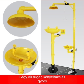 Pedál-üzemű vészhelyzeti szemöblítő és zuhanyzó, ABS technikai műanyag kompozit