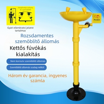 ABS műanyag szemmosó egység, függőleges padlóra szerelhető, kombinált vészzuhannyal