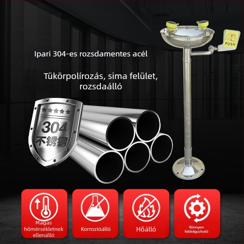 Vertical sürgősségi szemmosó állomás, 304 rozsdamentes acélból, kettős kimenettel, ipari és laboratóriumi használatra
