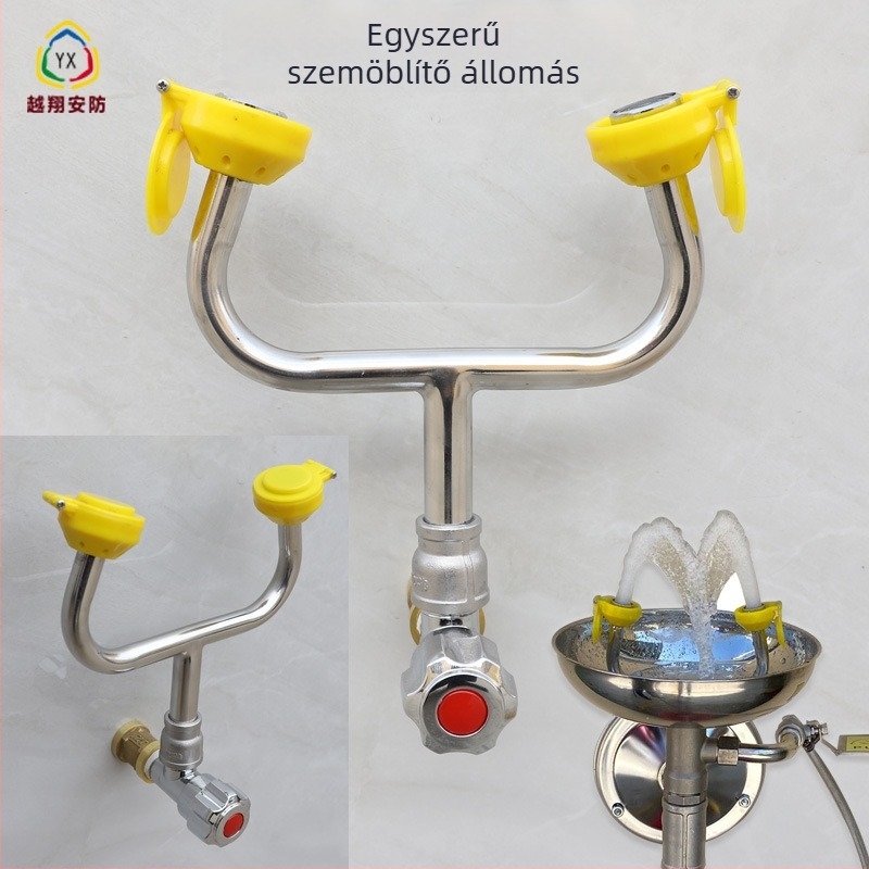 304 rozsdamentes acél laboratóriumi csap, falra szerelt, dupla kijárat, egyszerű szemmosó készülék vészhelyzeti öblítéshez