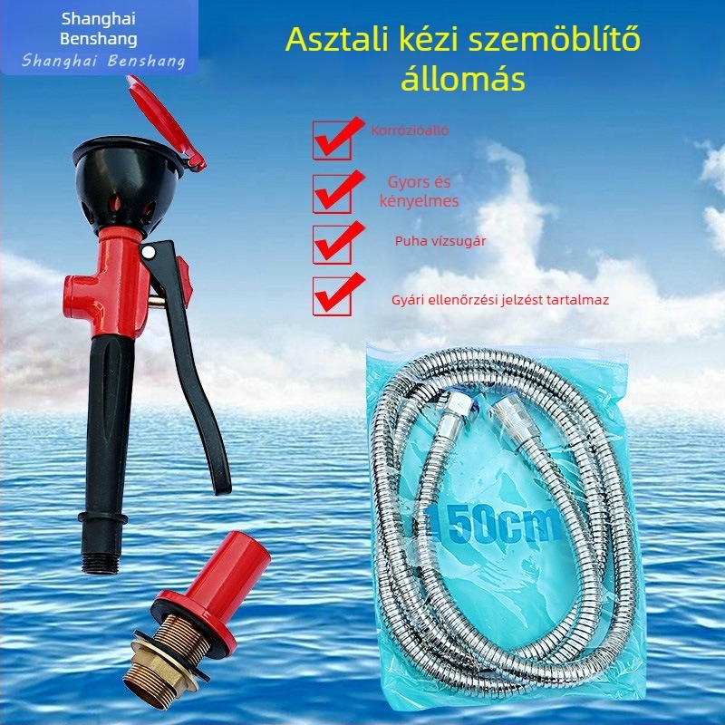 Laboratóriumi asztali szemmosó állomás kettős fúvókával; hordozható egyfúvókás változat