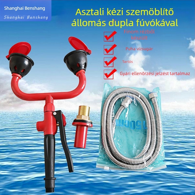 Laboratóriumi asztali szemmosó állomás kettős fúvókával; hordozható egyfúvókás változat