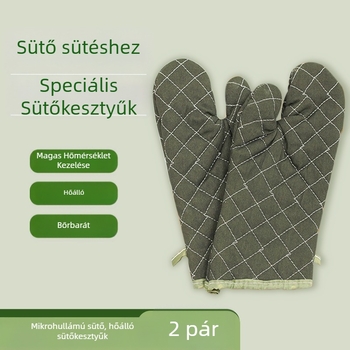Zöld pamut hálózatos konyhai kesztyű hőszigeteléssel, nagy méret, magas hőállóság