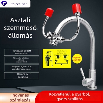 Laboratóriumi szemmosó csap, falra szerelhető, behúzható kivitel, dupla porttal, vészhelyzeti használatra