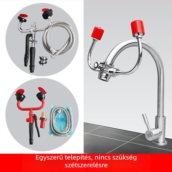 Laboratóriumi szemmosó csap, falra szerelhető, behúzható kivitel, dupla porttal, vészhelyzeti használatra