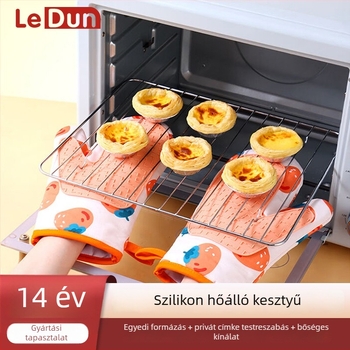Leton szilikon szigetelt kesztyű pamut béléssel, konyhához és mikrohullámú sütőhöz, hőálló