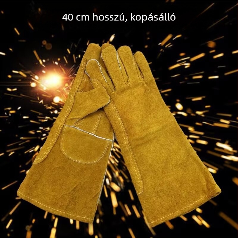 Hosszú tehénbőrből készült hegesztőkesztyűk, csúszásmentesek, kopásállóak, hőszigeteltek, elektromos hegesztéshez és gépi munkákhoz