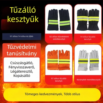 Tűzoltóvédő kesztyű aramidbőrrel, narancsárga‑vörös, hőálló, hőszigetelt, kopásálló