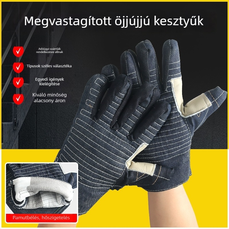 Ötujjas pamut sütőfogó kesztyű vászon és denim anyagból, hőálló és szigetelt a sütéshez