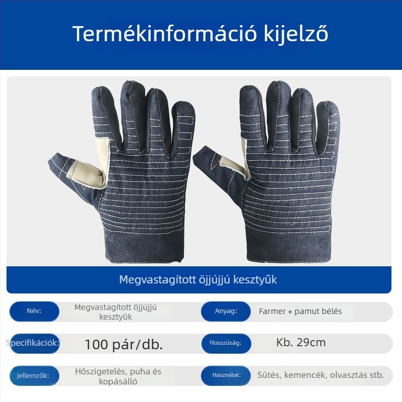 Ötujjas pamut sütőfogó kesztyű vászon és denim anyagból, hőálló és szigetelt a sütéshez