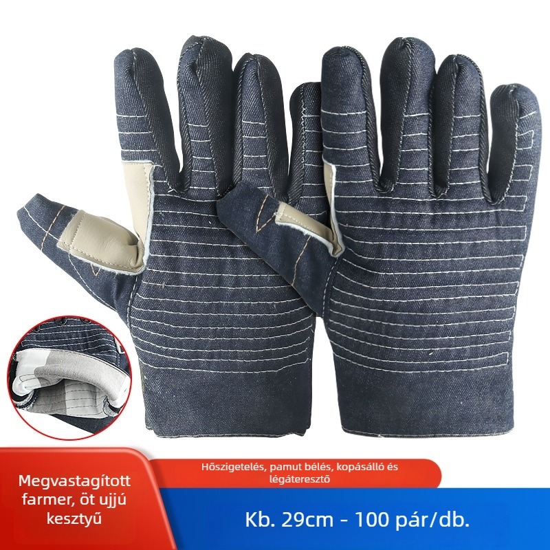 Ötujjas pamut sütőfogó kesztyű vászon és denim anyagból, hőálló és szigetelt a sütéshez