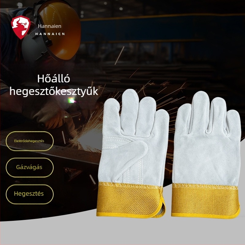 Hegesztő kesztyű bőrből, hőszigeteléssel, kopásálló, megvastagodott, tűzálló, rövid kivitel