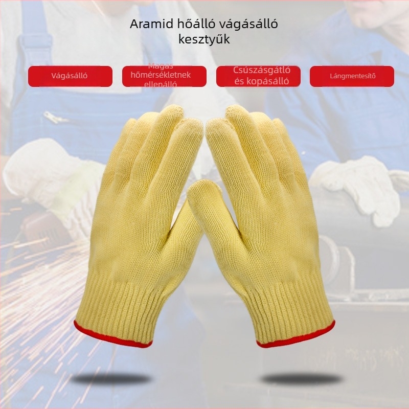 Kétsz layeres aramid hőálló kesztyűk, vágásálló, tűzálló, mikrohullámú sütőben használható, égésgátló, ipari felhasználásra