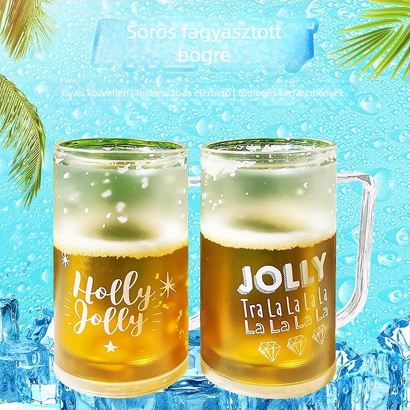 Kétrétegű műanyag pohár hűtőgéllel, 450 ml, sörös pohár-stílusú hideg italokhoz