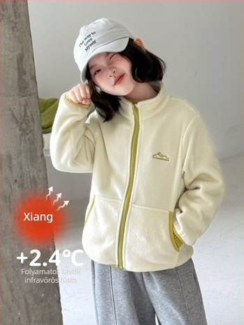 Lányok őszi kabátja 2026 – dupla oldalú fleece, antistatikus, 300 g meleg kabát cipzárral