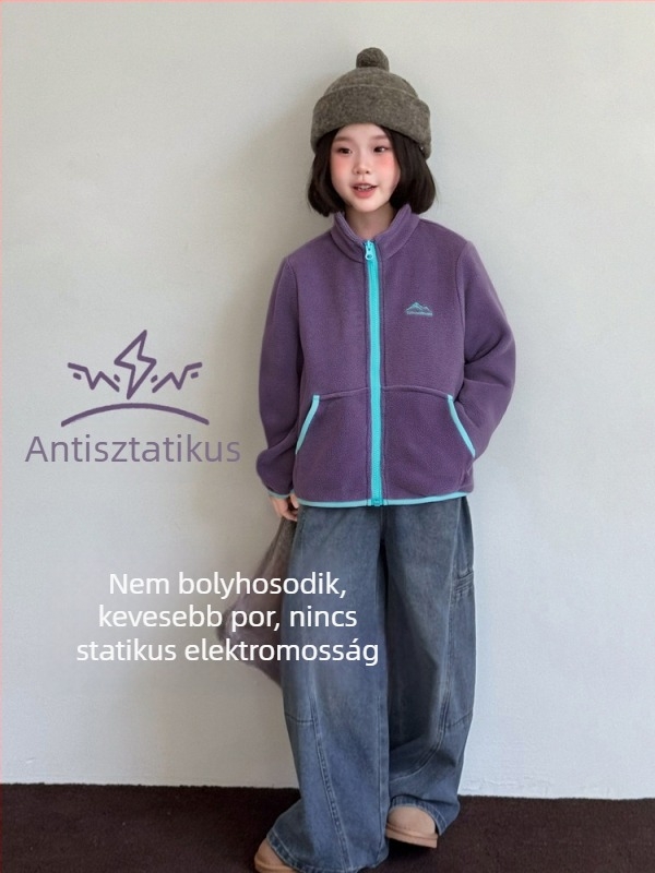 Lányok őszi kabátja 2026 – dupla oldalú fleece, antistatikus, 300 g meleg kabát cipzárral
