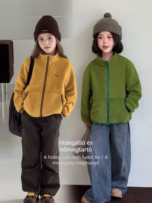 Lányok őszi kabátja 2026 – dupla oldalú fleece, antistatikus, 300 g meleg kabát cipzárral