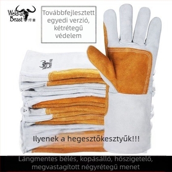 Tehénbőr hegesztő kesztyűk, kopásállóak, hőszigetelők, magas hőmérséklet elleni védelem hegesztőknek