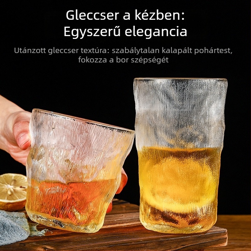 Matt üveg pohár fakéreg-textúrával, boroszilikát üveg, víz- és whisky pohár, kézzel fújt, logóval ellátott, díszdobozban