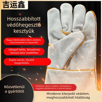 Tehénbőr hegesztő kesztyűk, tűzálló, hosszú, vastag védőkesztyűk hegesztők számára, hőszigeteléssel