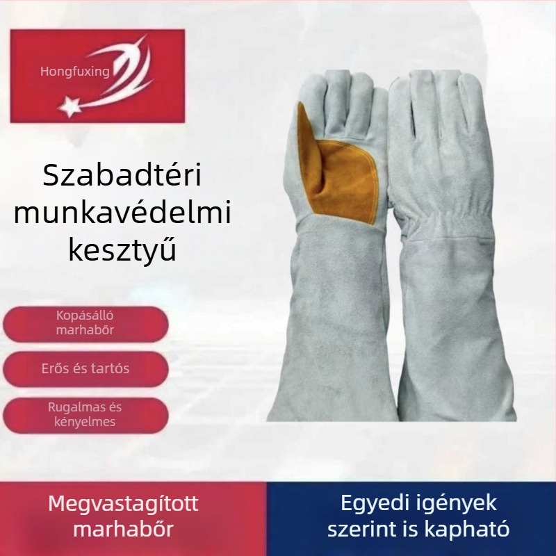 Lucky Star borjúbőr hegesztő kesztyűk, vastagított, hőálló, lángálló, kopásálló, hegesztéshez