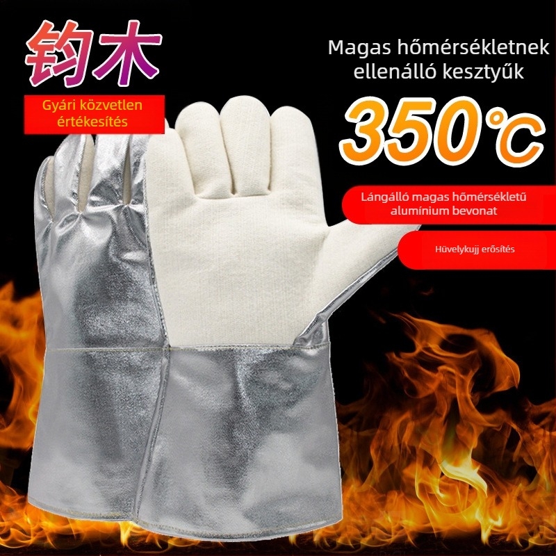 350°C-ig terjedő magas hőállóságú aramid kesztyű alumíniumfólia bevonattal, ipari használatra
