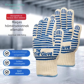 300°-os Hőálló Kesztyű, Szilikon‑Pamut, Többrétegű Kialakítás, Hőszigetelő és Lángálló, Sütéshez és Grillezéshez