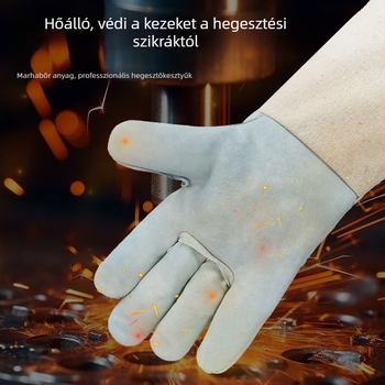 Tehénbőr hegesztő kesztyű hosszú mandzsettával, puha, hőálló, dupla rétegű