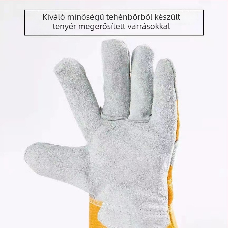 Rövid mandzsetás hegesztő kesztyűk, teljes bőr, kopásálló, csúszásmentes, magas hőállóságú, elektromos hegesztéshez