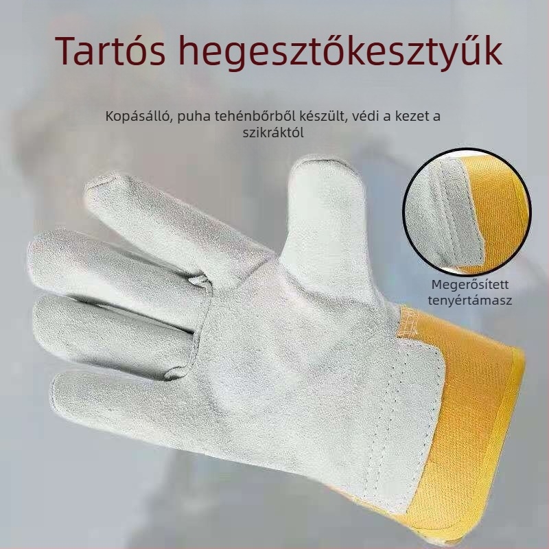 Rövid mandzsetás hegesztő kesztyűk, teljes bőr, kopásálló, csúszásmentes, magas hőállóságú, elektromos hegesztéshez