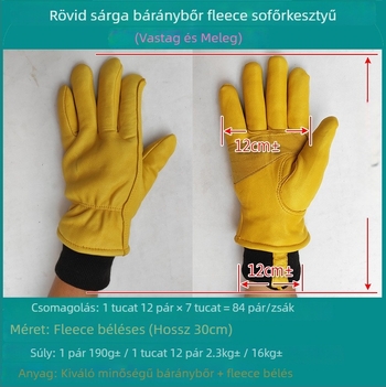 Juhbőr hegesztő kesztyűk, rövid fazon, fleece béléssel, melegek télen, kültéri kerékpározáshoz, szélálló, vastagított