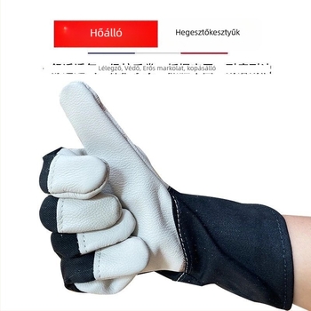 Kopásálló rövid bőrszájbású hegesztő kesztyűk argon-ívhez, denim bevonattal és velúr/pamut bélés