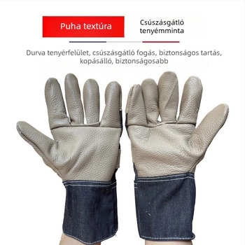 Kopásálló rövid bőrszájbású hegesztő kesztyűk argon-ívhez, denim bevonattal és velúr/pamut bélés