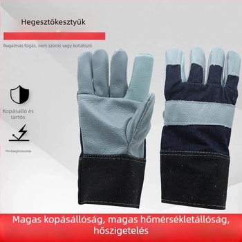 Kopásálló rövid bőrszájbású hegesztő kesztyűk argon-ívhez, denim bevonattal és velúr/pamut bélés