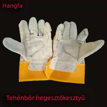 Két réteg borjúbőr hegesztő kesztyű sárga szövettel, rövid fazon, puha, kopásálló és hőálló