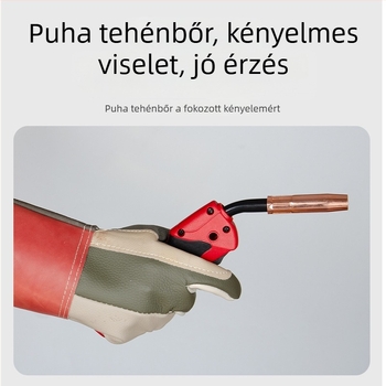 Rövid tehénbőrből készült hegesztő kesztyűk – puha bőr, hőálló, hőszigetelő, védő kesztyű hegesztőknek